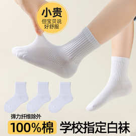 儿童袜子夏季薄款棉袜透气网眼男女童白色学生白袜运动无骨中筒袜