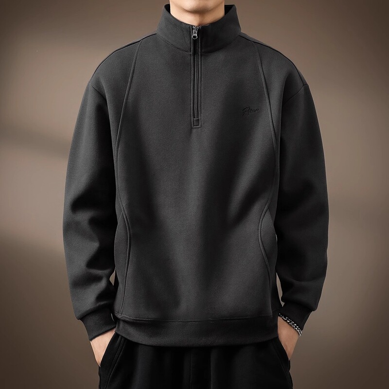 High-end soft and thick American-style half-zip stand-up collar sweatshirt for men, autumn fleece-lined, loose fit, large size, vintage Polo shirt High-end soft and thick American-style half-zip stand-up collar sweatshirt for men, autumn fleece-lined, loose fit, large size, vintage Polo shirt