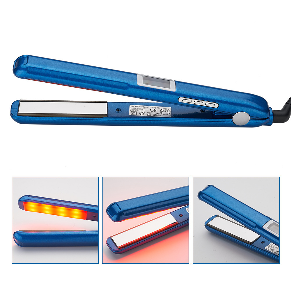 Amazon popular plancha de pelo de madera contrachapada de cerámica recta de doble uso ultrasónico infrarrojo frío perm plancha de pelo rizador de pelo