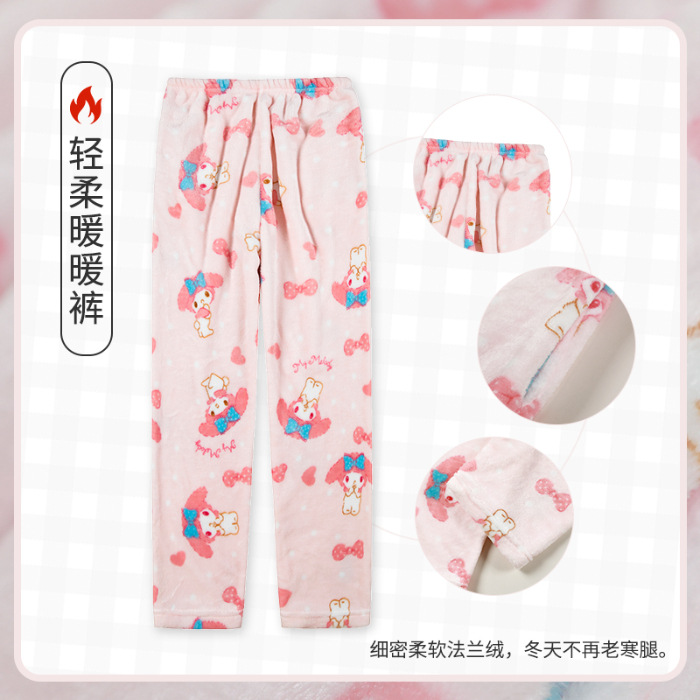 Pantalones de pijama de franela de coral de dibujos animados, pantalones de pijama de hombre, pantalones de invierno de otoño de mujer, pantalones caseros