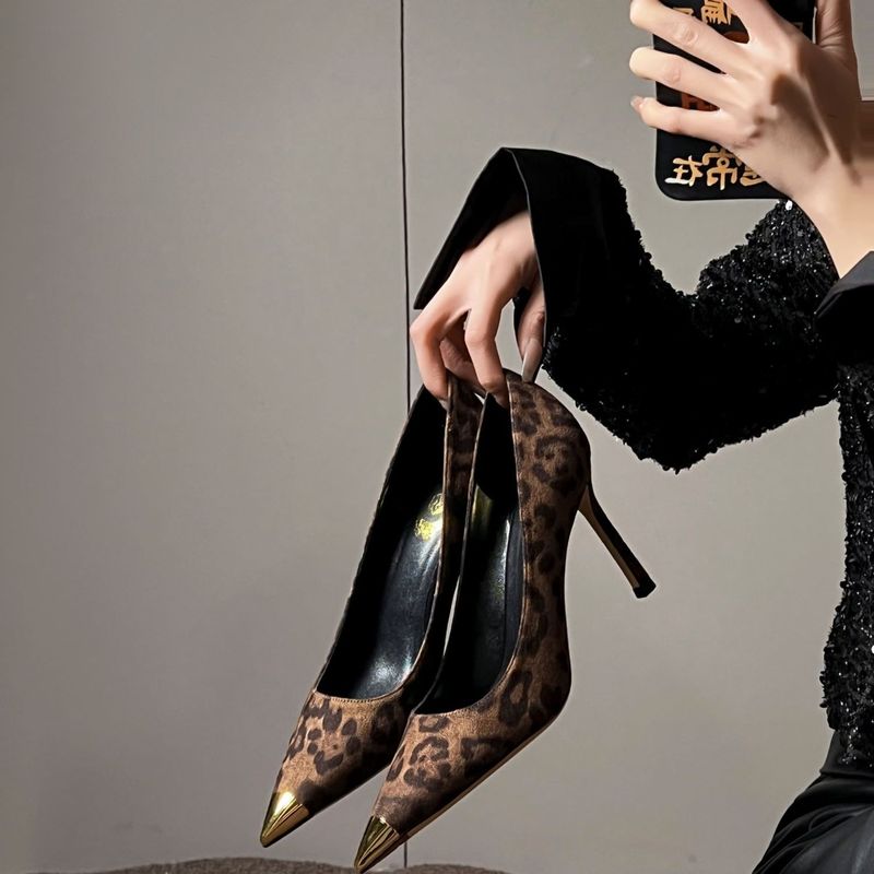 High-Heeled Shoes for Women, Stiletto Heels, Leopard Print, New Style, High-End, Pointed Toe, Elegant, Versatile, Non-Tiring, French Niche Shoes High-Heeled Shoes for Women, Stiletto Heels, Leopard Print, New Style, High-End, Pointed Toe, Elegant, Versatile, Non-Tiring, French Niche Shoes