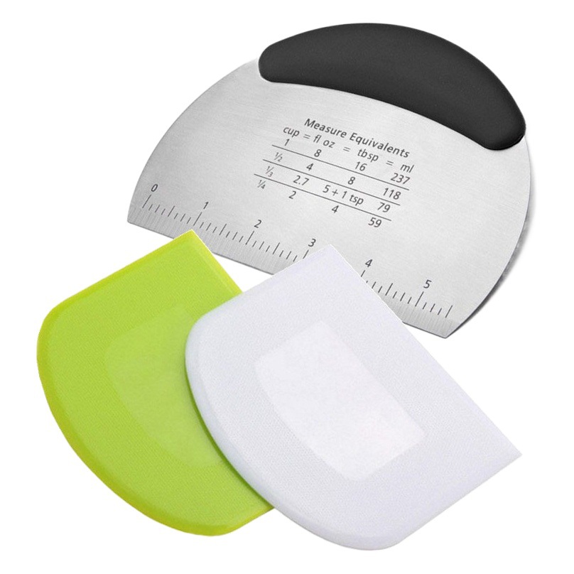 Cortador de fideos de plástico raspador de harina con escala de harina cortador de masa de azúcar de leche herramienta de cocción de fideos de acero inoxidable