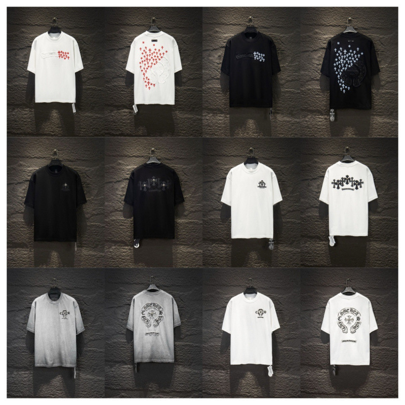European and American Foreign Trade 26Ss Wholesale Ch Chrome Hearts Distressed Washed Cross Print Sanskrit Unisex Short-Sleeve Hot-Selling Item European and American Foreign Trade 26Ss Wholesale Ch Chrome Hearts Distressed Washed Cross Print Sanskrit Unisex Short-Sleeve Hot-Selling Item