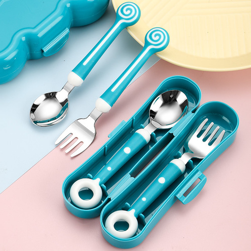Children's spoon and fork cutlery set 316 stainless steel anti-fall cartoon baby feeding supplement scraper and convenient storage