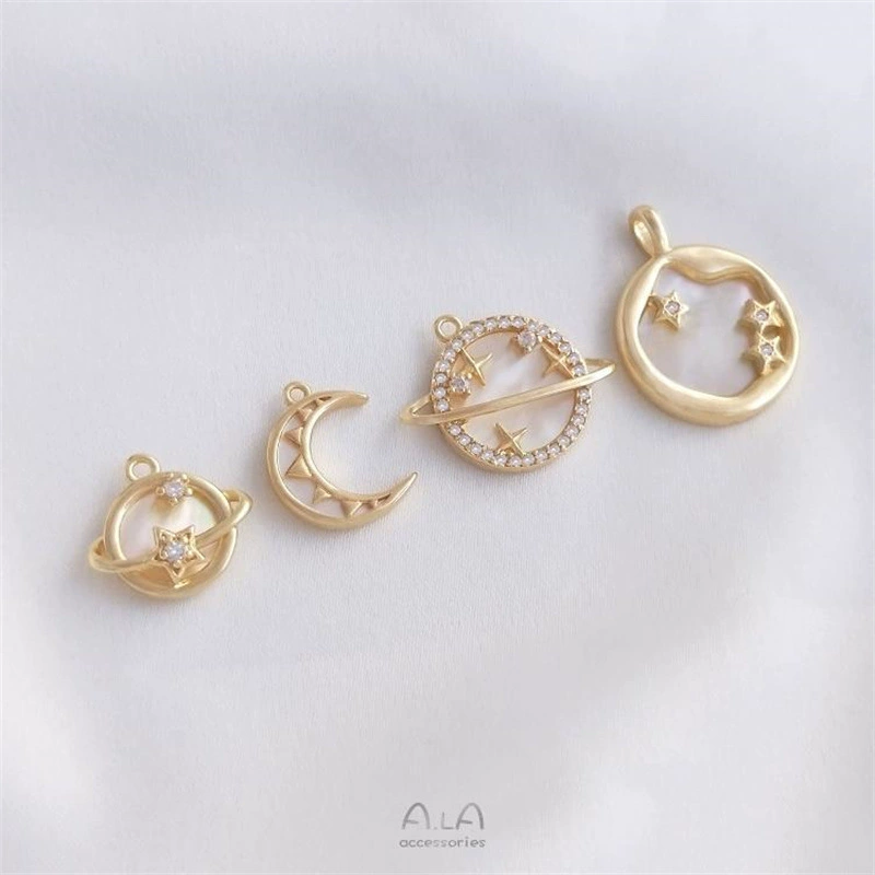 Клейкая натуральная мать- жемчужина, 14K золотая оболочка для сумки, Солнце Луна, Звезда Космос Планета Луна подвеска вручную браслет ожерелье подвеска