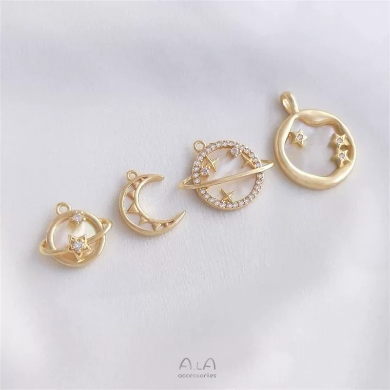 Клейкая натуральная мать- жемчужина, 14K золотая оболочка для сумки, Солнце Луна, Звезда Космос Планета Луна подвеска вручную браслет ожерелье подвеска