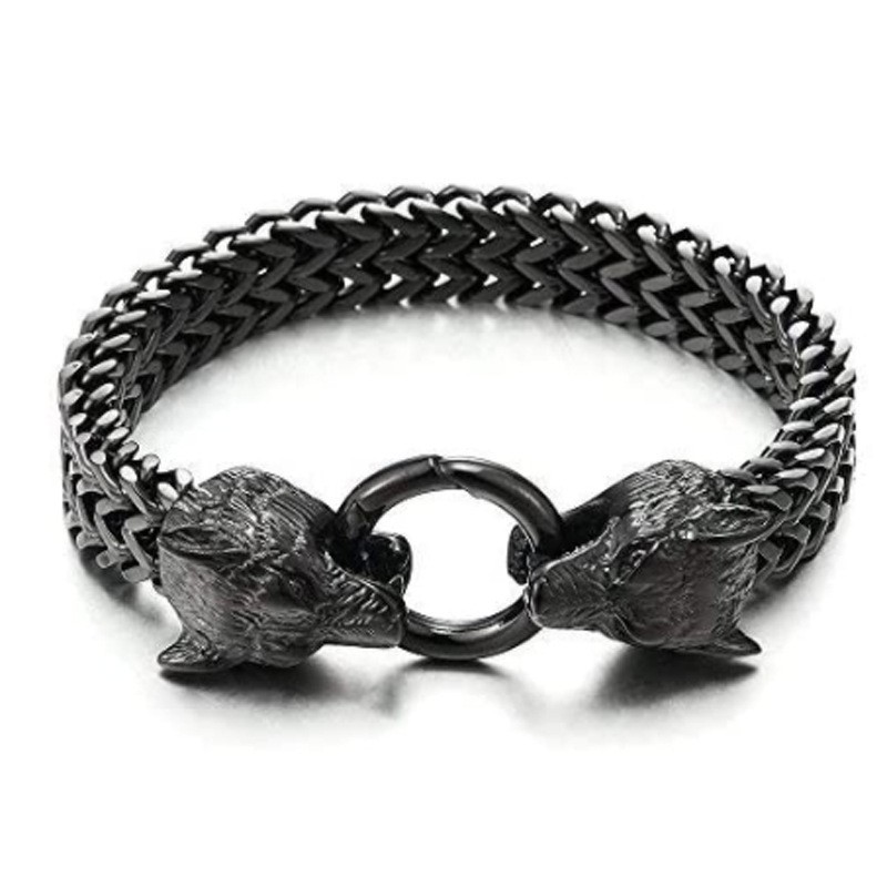 Herren Armband Drachen Wolf Kopf Design Gothic Wikinger Schmuck_voghion.com