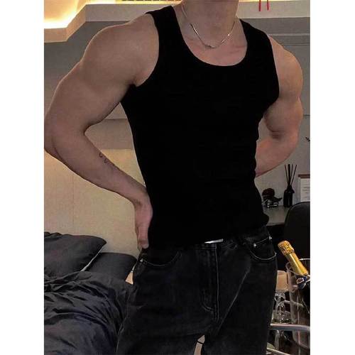 Summer New Ice Silk Backless Bra with Coarse Ribbed Fitness Stretchy Exercise Slimming T-shirt Absorbing Sweat Muscle Show Base Trendy
