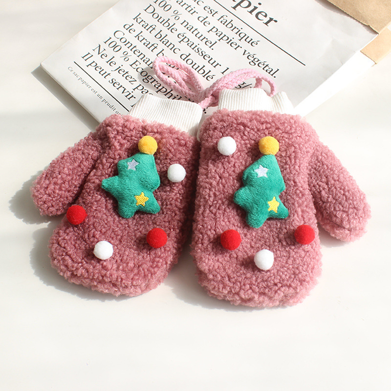 新しい秋冬のクリスマスの手袋の女性の厚い保温の毛糸の手袋の屋外の子供のかわいいニットの指の手袋|undefined