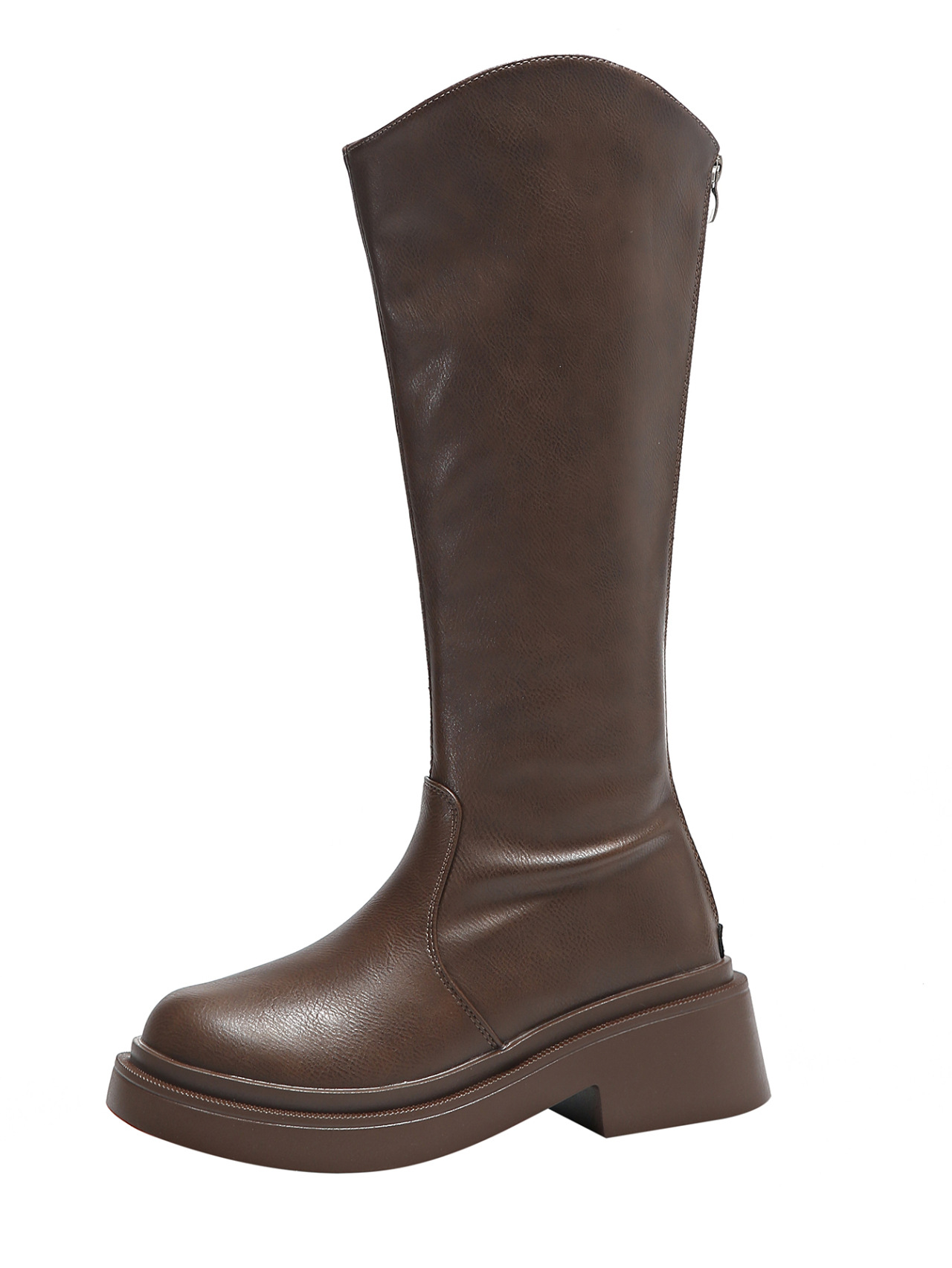 Collection Automne-Hiver 2025 : Bottes hautes pour femmes, bout rond, talons tendance, fermeture éclair au dos, style rétro_voghion.com