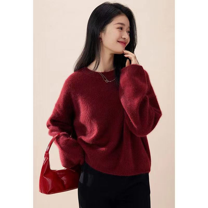 Red demi-season long Japanese retro knitted sweater