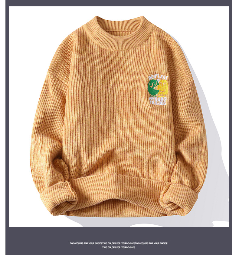 Men's Round Neck Knitted Sweater Solid Colour Casual Pullover_voghion.com