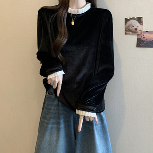 Real shot ~ 2024 autumn new gold velvet long sleeve shirt European goods Joker fashion design feeling base shirt top