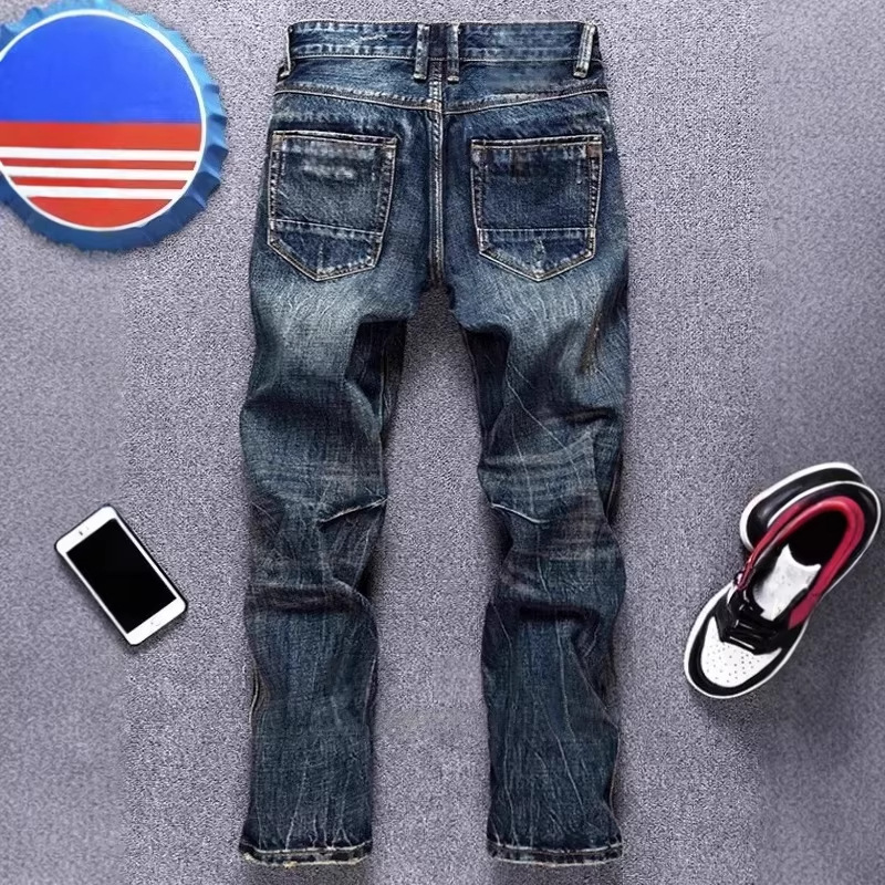 Klassische Herren Vintage Jeans Straight Leg Denim Freizeithose_voghion.com