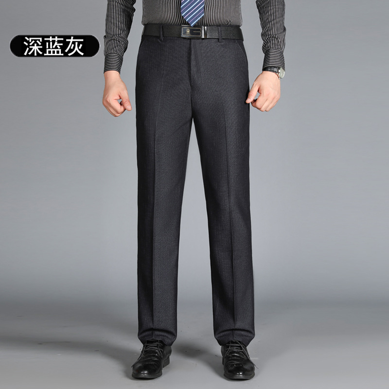 Pantalones de traje gruesos de otoño e invierno pantalones de traje de mediana edad rectos para hombres pantalones de traje de mediana edad sueltos para hombres ropa formal de negocios forrada de lana engrosada para hombres