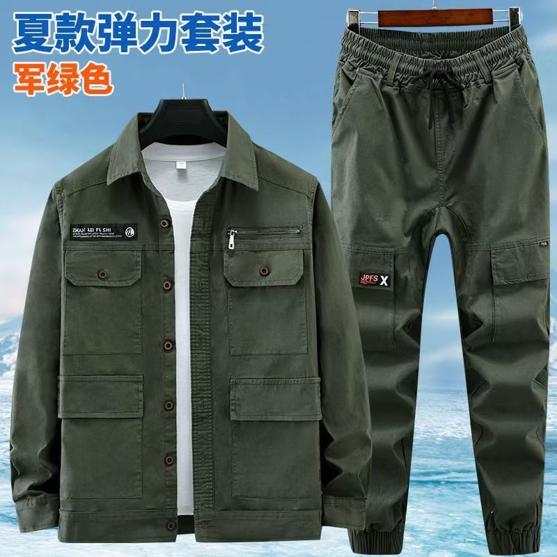 夏季薄款弹力工作服套装男迷彩劳保服女耐磨耐烫透气工装汽修焊工
