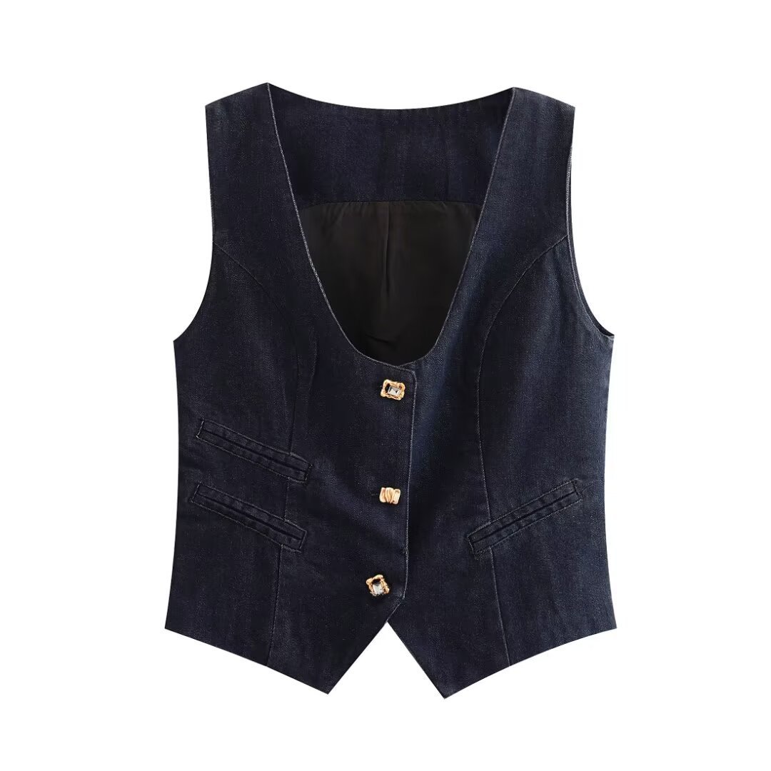Autumn denim retro solid color spring fashionable vest sleevless