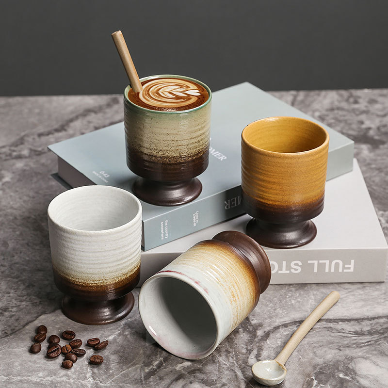 Vintage-Becher, hohe, rustikale, hochwertige Keramiktasse für Kaffee und Frühstück, kreativer Vintage-Becher_voghion.com