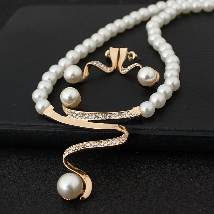 크로스 보더 AliExpress 소원 진주 목걸이 귀걸이 세트 깊은 V 쇄골 진주 목걸이