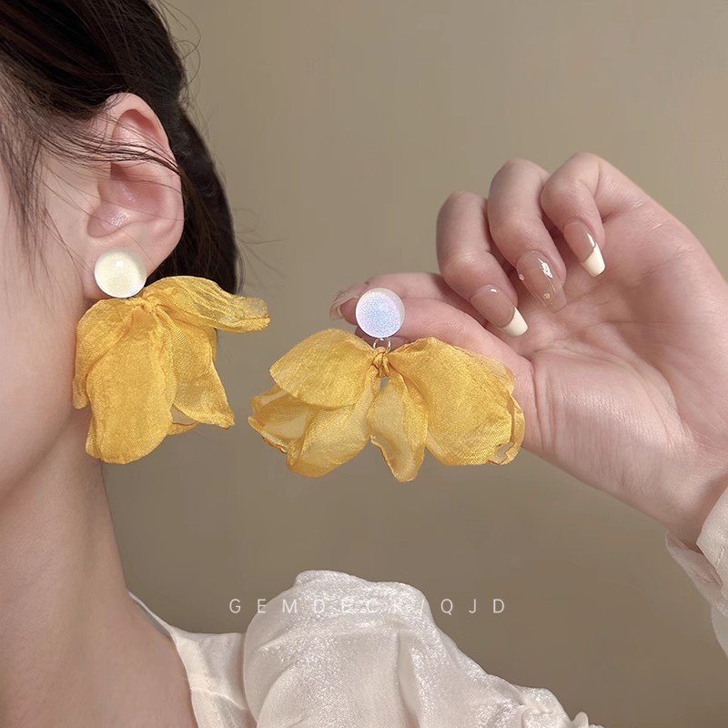 Yellow chiffon petal earrings