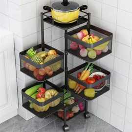 厨房置物架免安装落地式水果零食杂物收纳可移动多层旋转置物架