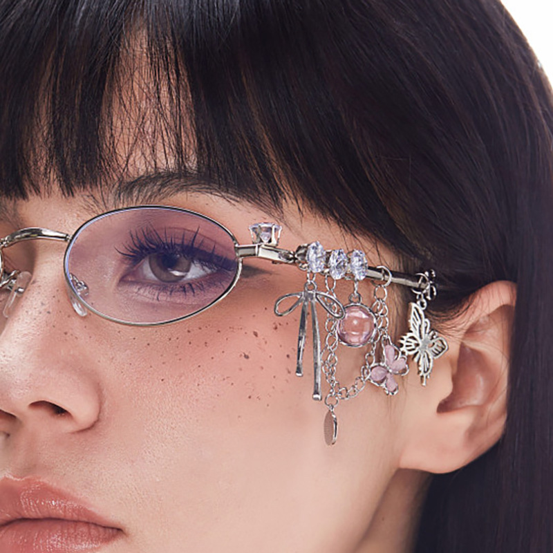 2025 nueva personalidad dulce y cool marco de gafas chica picante pequeña flor de cerezo con estrellas diamantes marco elíptico conjunto de tarjetas japonés