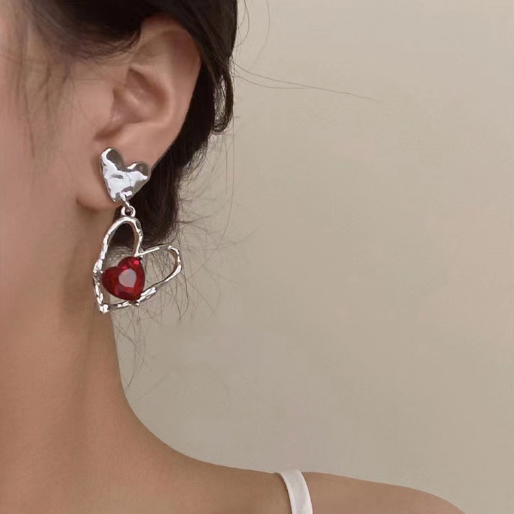 Fashion Heart Shape Titanium Steel Inlay Zircon Drop Earrings 1 Pair