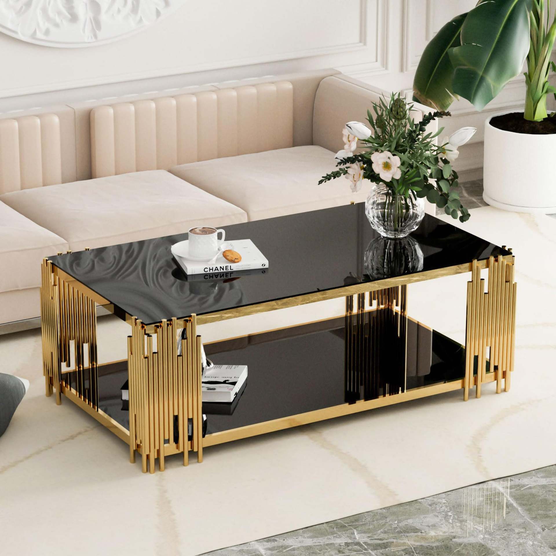 Mesa de té de acero inoxidable de exportación de lujo ligero de alta calidad moderna y simple mesa de café de borde de vidrio templado