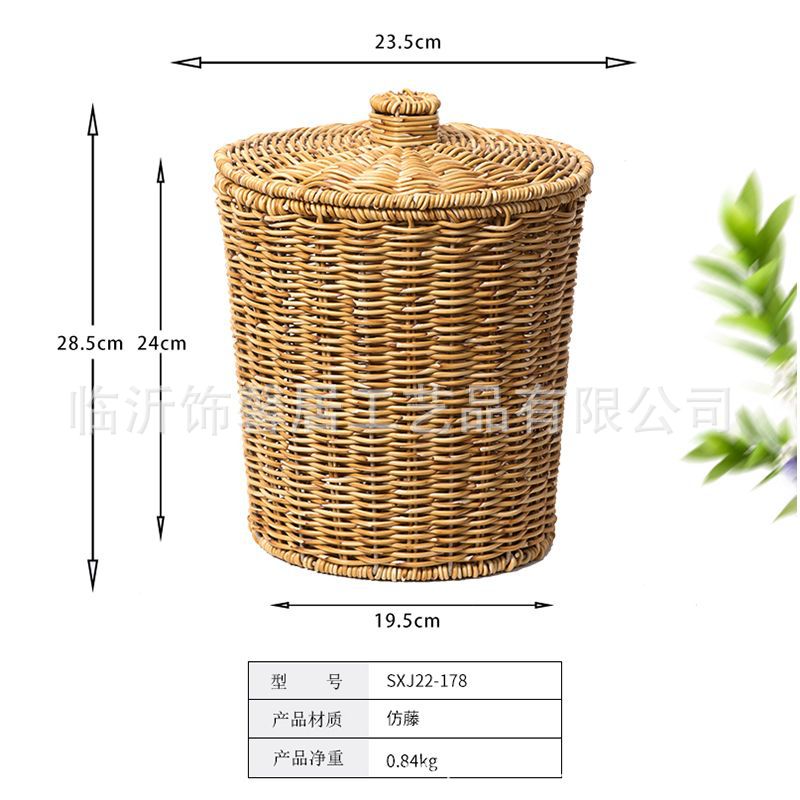 Cesta de almacenamiento creativa tejida con forma de ratán con tapa canasta de almacenamiento en el hogar canasta de almacenamiento de hotel dormitorio baño canasta de lavandería