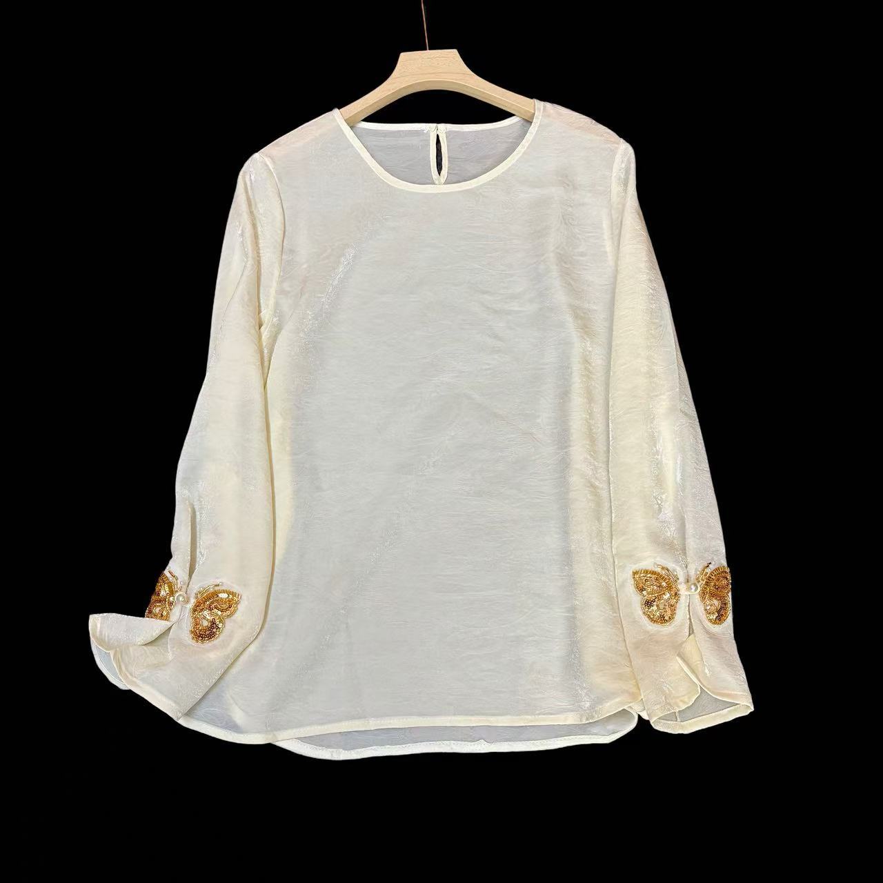 Elegant Chinese Style Jacquard Beaded Top For Women Versatile_voghion.com