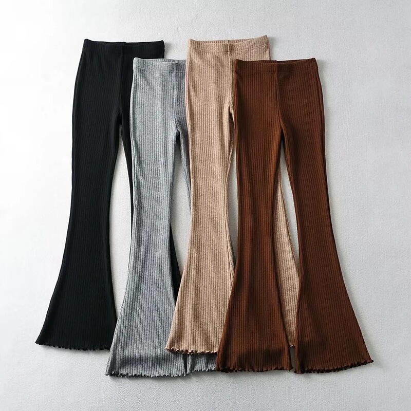 2022 Autumn Fashion European and American High Waist Knitted Flared Pants Trendy Internet Celebrity Women's Tight Stretch Casual Pants Trousers 2022 Autumn Fashion European and American High Waist Knitted Flared Pants Trendy Internet Celebrity Women's Tight Stretch Casual Pants Trousers
