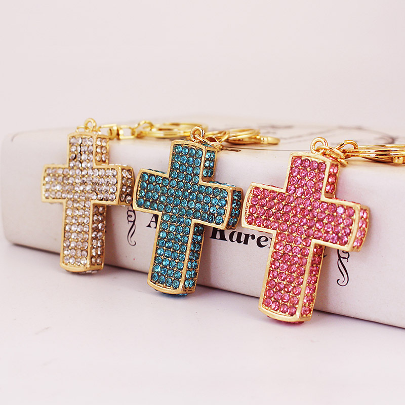 跨境货源水晶镶钻十字架汽车钥匙扣金属挂件女包配饰挂件礼品212