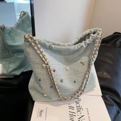 Women's Large Capacity Bag 2023 New Model This Year's Trendy Summer Versatile Chain Shoulder Bag Fabric Bag Texture Bucket Bag