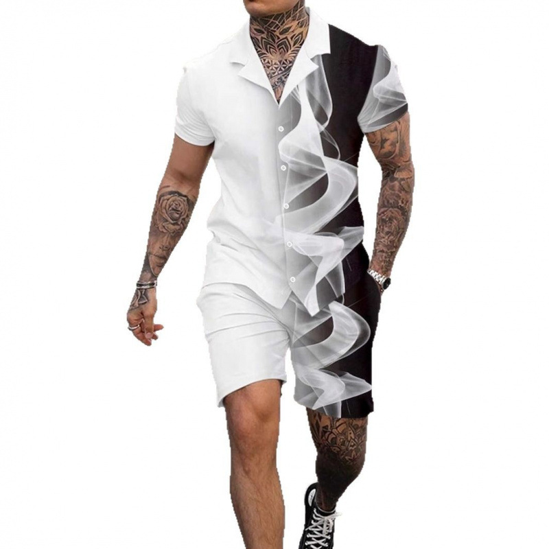 Cross-border Xyin Hot Sale Summer Hawaiian Vacation Shorts Shirt Personalidad Gradiente Impresión 3D