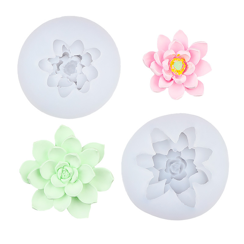 Molde de silicona carnosa de loto tridimensional, postre de chocolate, aromaterapia, vela de coche, decoración de yeso, molde decorativo