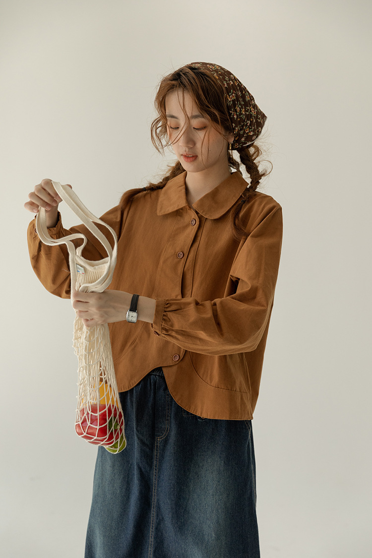 Japanese Women Lapel Loose Long Sleeved Harajuku T-Shirt Ruffle