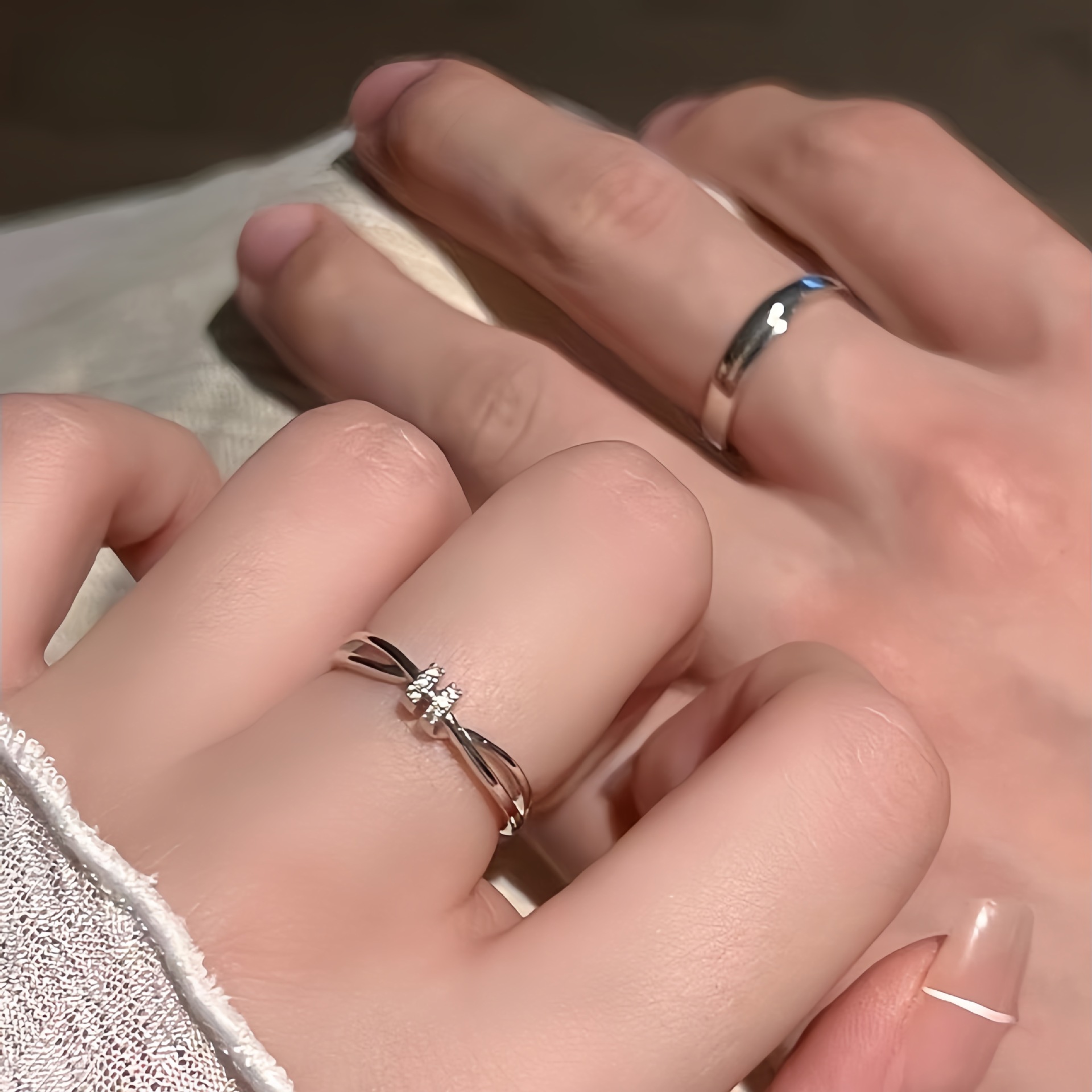 新品925纯银爱意交织情侣对戒女小众轻奢高级感戒指开口定制配饰