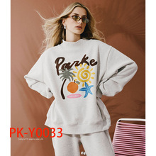 26春季新款北美小众PARKE字母夏威夷风阳光椰树印花立领女士卫衣