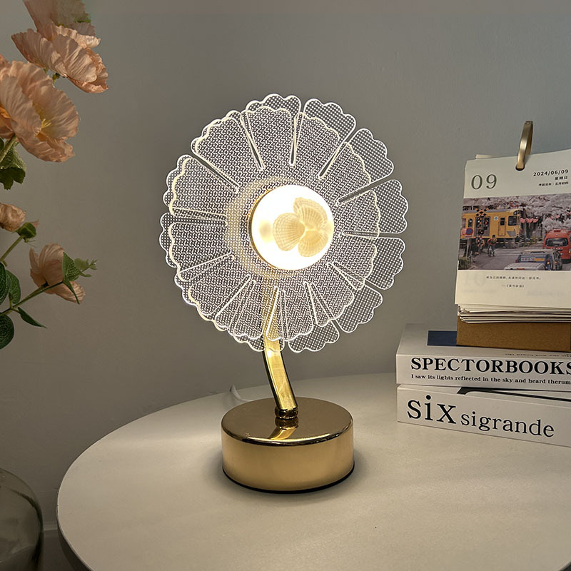 Nuevos productos transfronterizos flores de corona acrílico lámpara de mesa metálica dormitorio cabecera lámpara decorativa de atmósfera creativa lámpara reemplazable