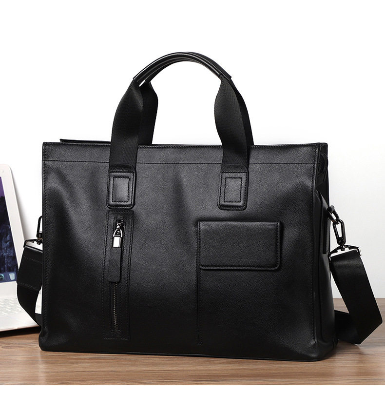 Túi xách tay nam da bò lớp đầu 40×13×29 cm đựng laptop 15.6 inch — Dây kéo dọc màu đen không có túi bên, Dây kéo dọc màu đen có túi bên chi tiết 4
