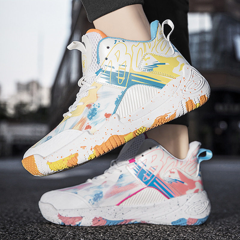 New Mandarin duck children's basketball shoes men's high-top casual sneakers student professional combat trend sneaker 053