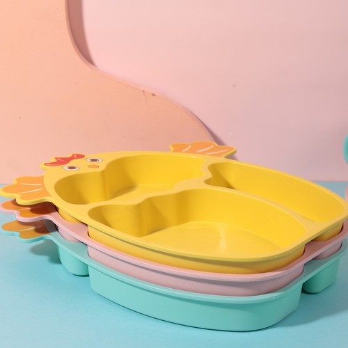 Amazon Bamboo Fiber Cartoon Divided Plates for Kids, Mealtime and Snack Plates, Simple and Cute Baby Kindergarten Tableware