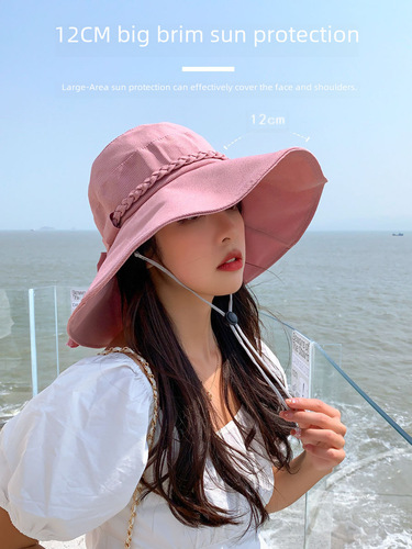 Child Summer Sun Hat, Wide Brim UV Protection, Bowknot Style, Fashionable Face Covering Fisherman Hat