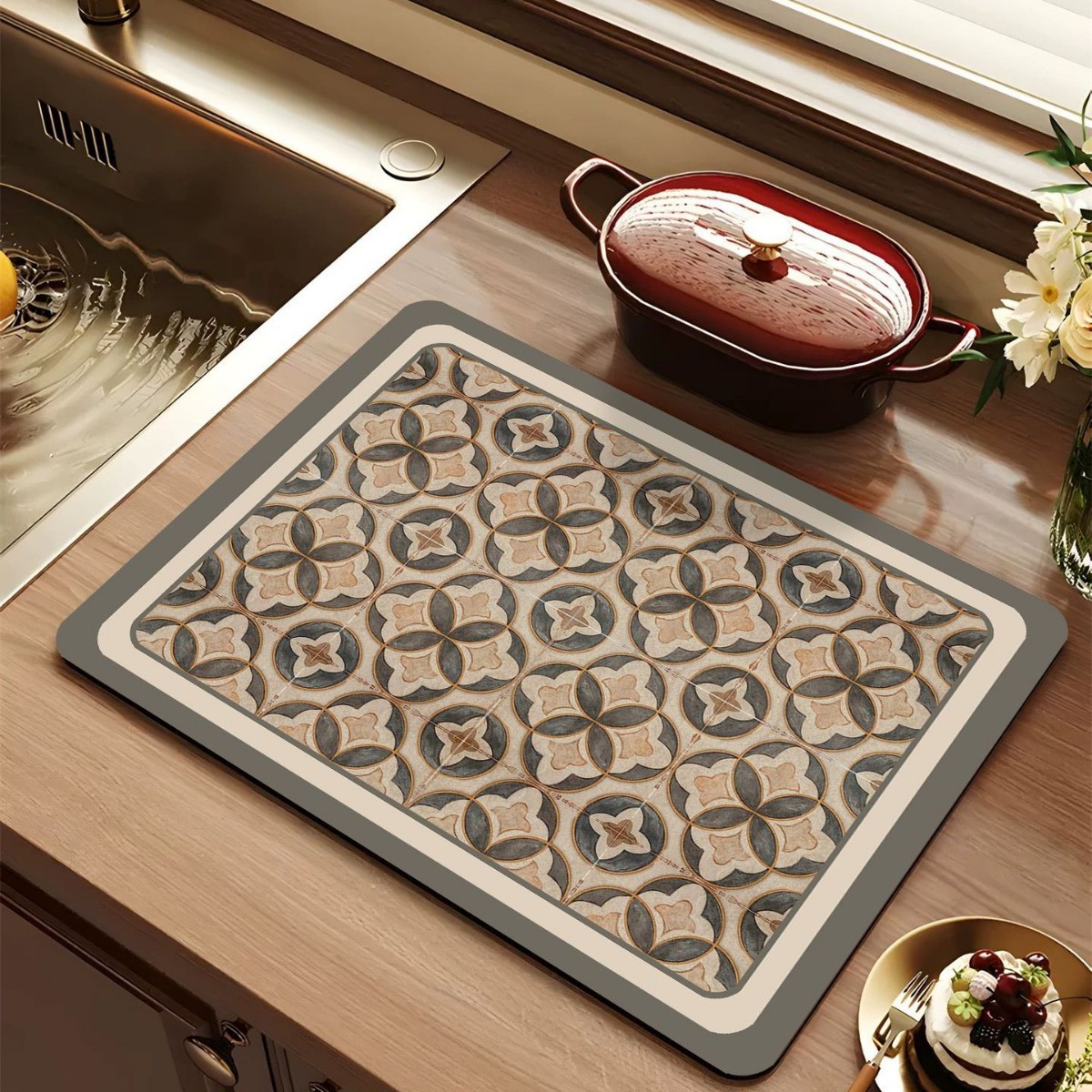 Cocina original retro americana absorbe almohadilla de drenaje almohadilla de absorción de barro de algas almohadilla de taza almohadilla de mesa antideslizante