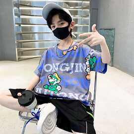 儿童睡衣夏季薄款男童精梳棉短袖男孩新款大童家居服空调服套装