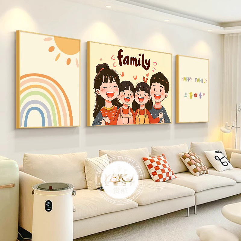 A Family of Three Living Room Decorative Painting Simple Sofa Background Wall Cartoon Hanging Painting Cream Style Family Portrait Triptych Mural A Family of Three Living Room Decorative Painting Simple Sofa Background Wall Cartoon Hanging Painting Cream Style Family Portrait Triptych Mural