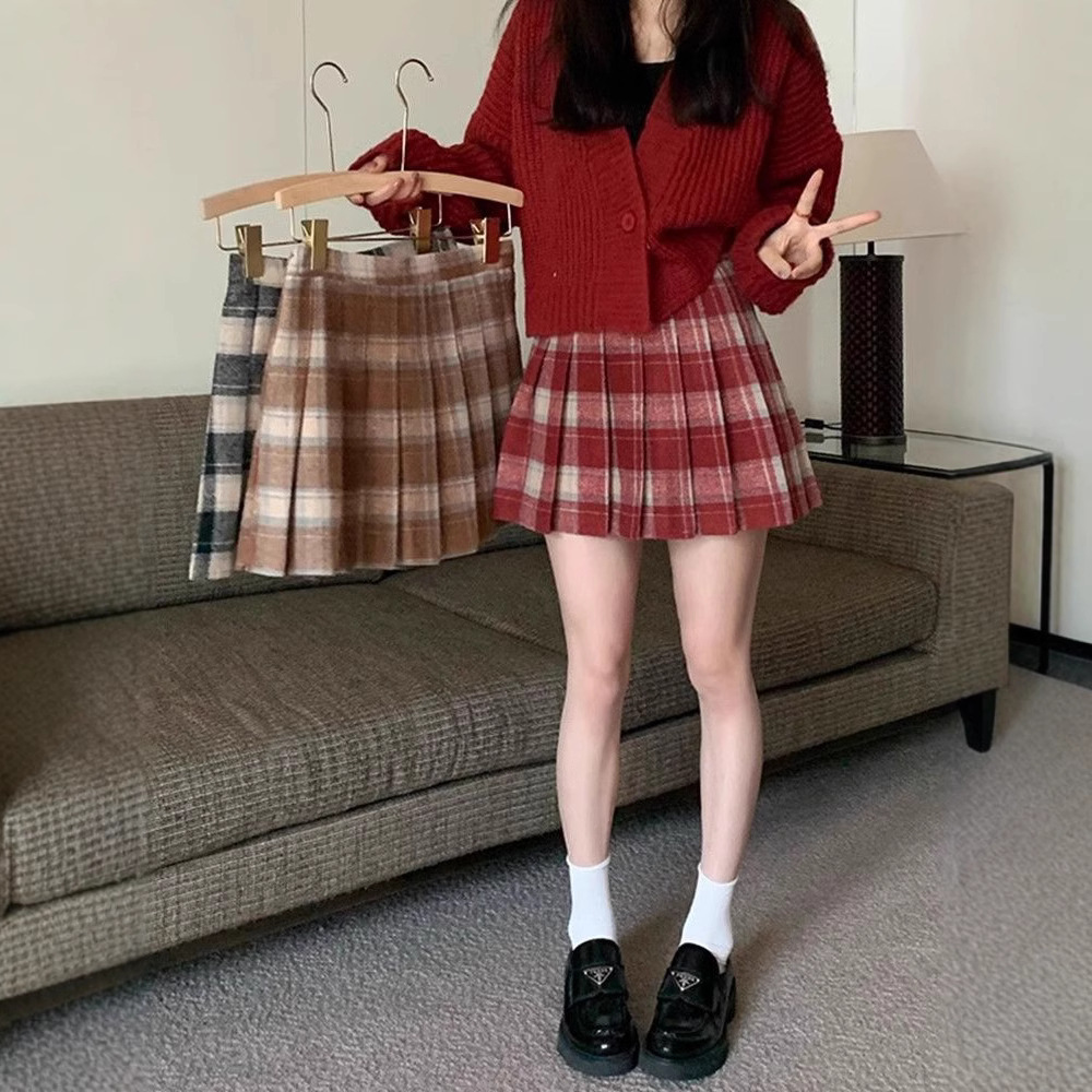 양모 두꺼운 좋은 품질 안전 바지 지퍼 주름 치마 JK 유니폼 치마 봄 짧은 치마 가을 겨울