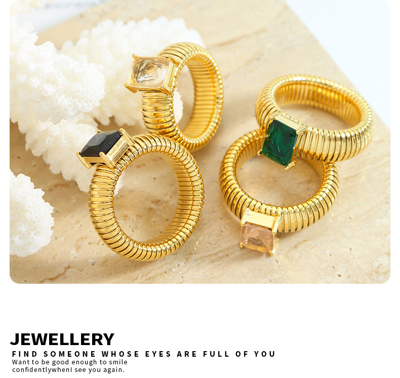 304 Stainless Steel Material PVD Coated Real Gold Plated 18K Gold Geometric 304 Stainless Steel Retro Waterproof Non Tarnish Rings