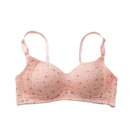 Japanese sweet floral young lady student small breast push-up seamless underwear thin section no steel ring pure cotton bra bra