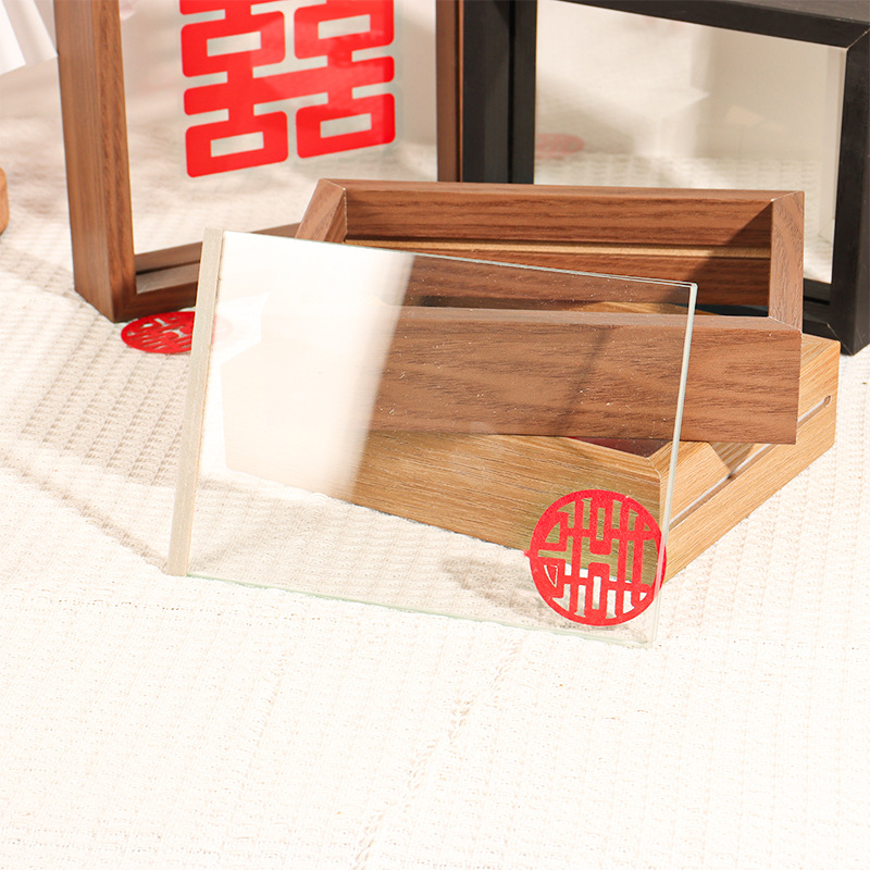 木質DIY手工雙面透明玻璃正方形相框書法展示框標本框抽拉式相框